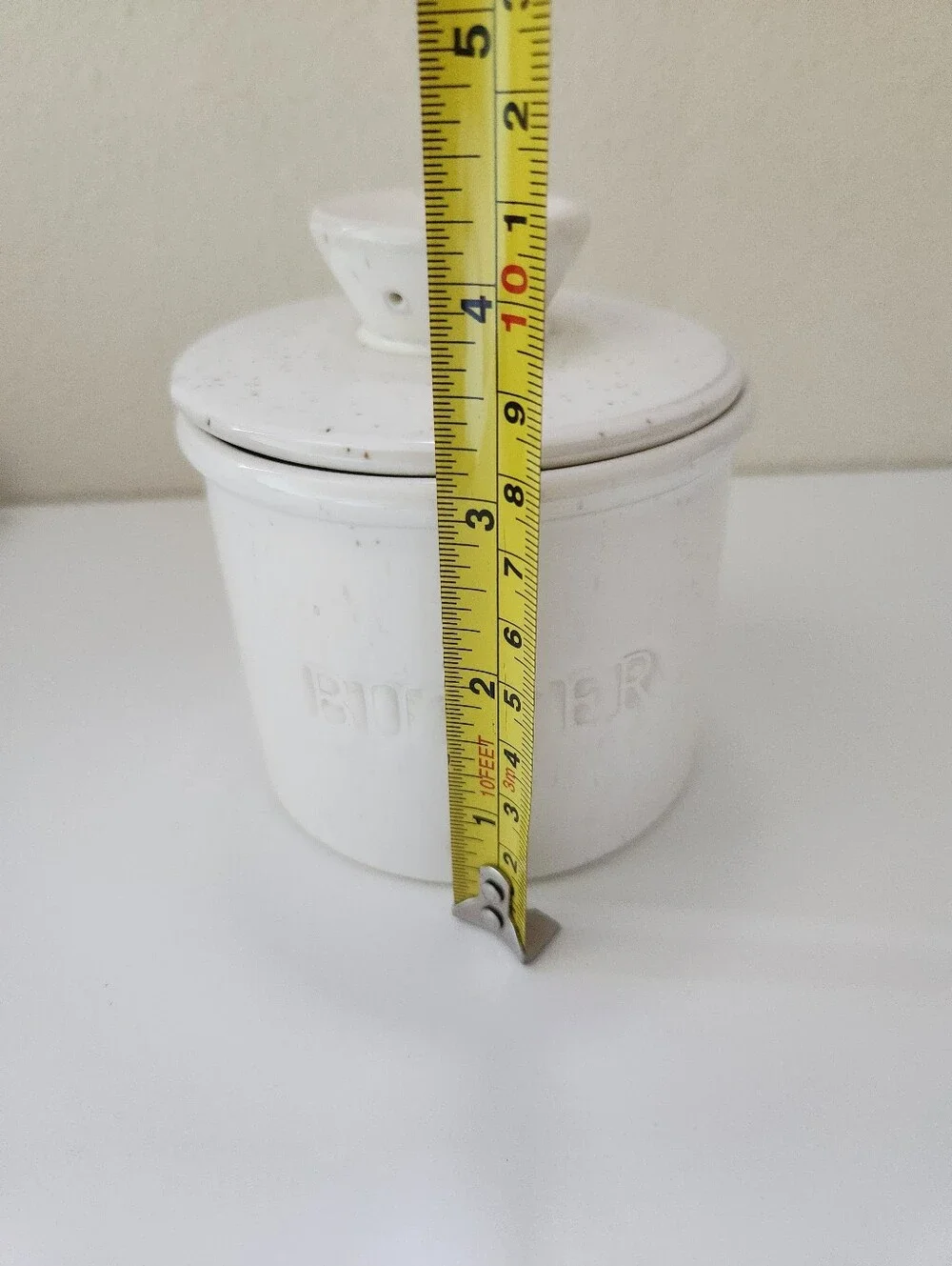 White Speckled Ceramic BUTTER Crock Farmhouse Kitchen Decor